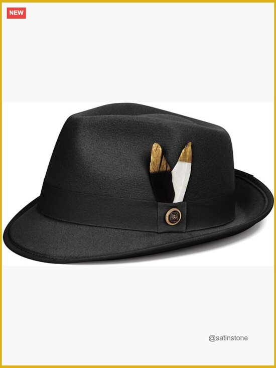 Short Brim Felt Trilby Fedora Hat with Feather - Adjustable Unisex main image 4